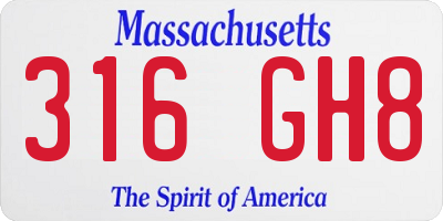MA license plate 316GH8