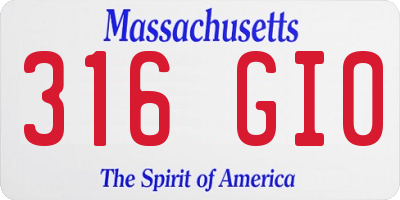 MA license plate 316GI0