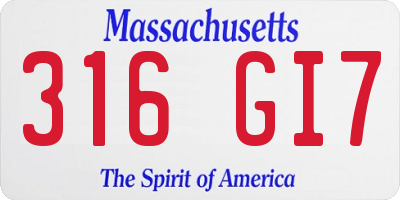 MA license plate 316GI7