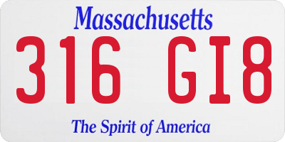 MA license plate 316GI8