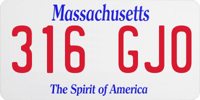 MA license plate 316GJ0