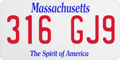 MA license plate 316GJ9