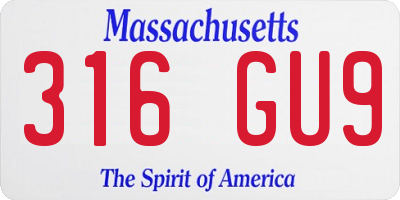 MA license plate 316GU9