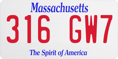 MA license plate 316GW7