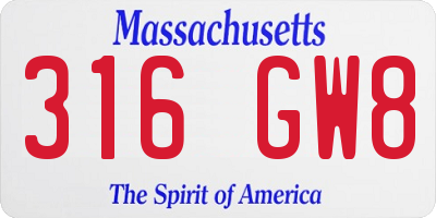 MA license plate 316GW8