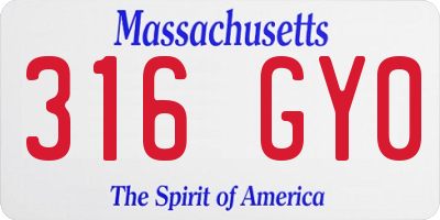 MA license plate 316GY0