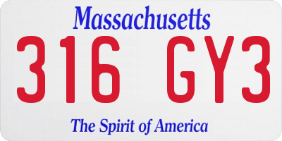 MA license plate 316GY3