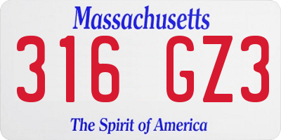 MA license plate 316GZ3