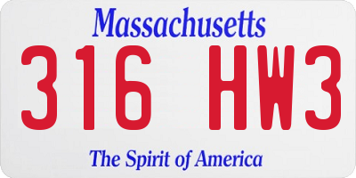 MA license plate 316HW3