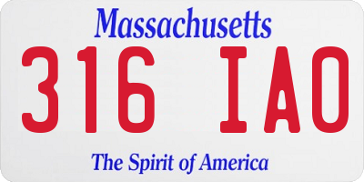 MA license plate 316IA0
