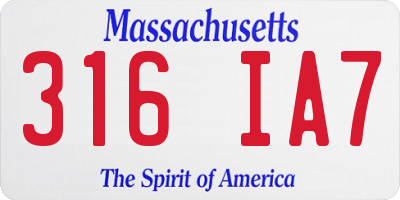 MA license plate 316IA7