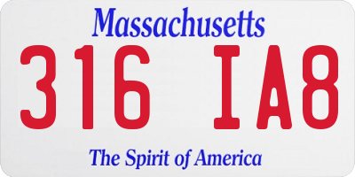 MA license plate 316IA8