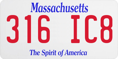 MA license plate 316IC8