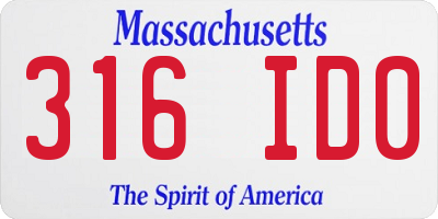 MA license plate 316ID0