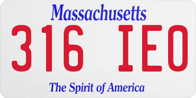 MA license plate 316IE0