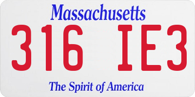 MA license plate 316IE3