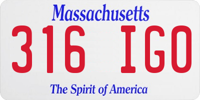 MA license plate 316IG0