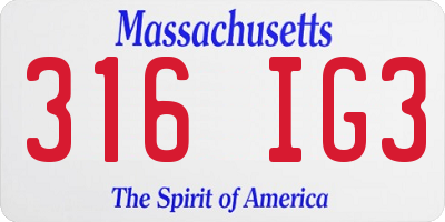 MA license plate 316IG3