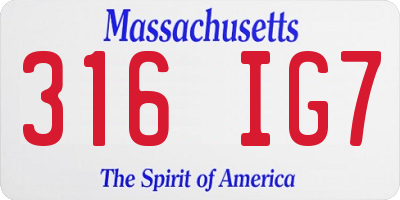 MA license plate 316IG7