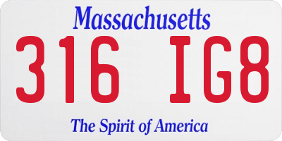 MA license plate 316IG8