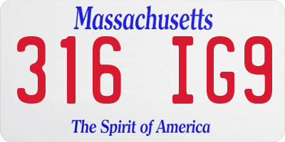MA license plate 316IG9