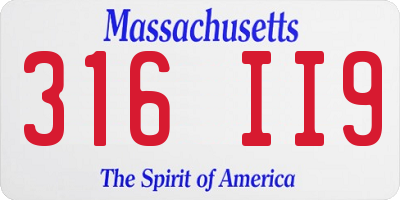 MA license plate 316II9