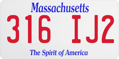 MA license plate 316IJ2