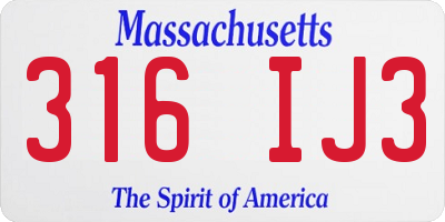 MA license plate 316IJ3