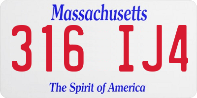 MA license plate 316IJ4