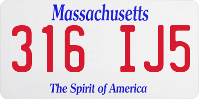 MA license plate 316IJ5