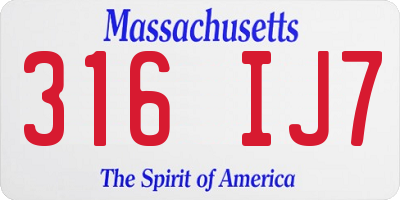 MA license plate 316IJ7