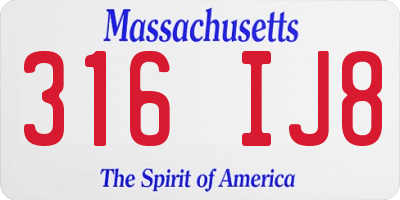 MA license plate 316IJ8