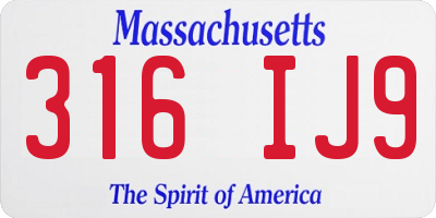 MA license plate 316IJ9
