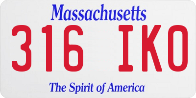 MA license plate 316IK0