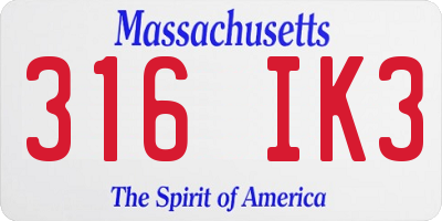 MA license plate 316IK3