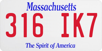 MA license plate 316IK7