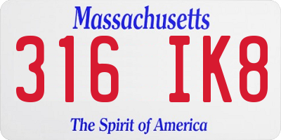 MA license plate 316IK8