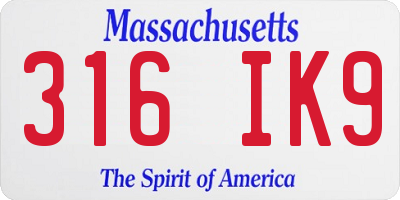 MA license plate 316IK9