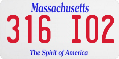 MA license plate 316IO2