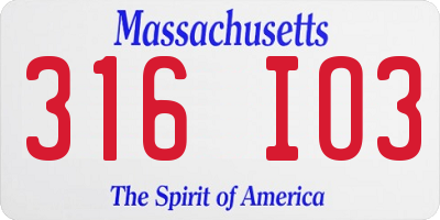 MA license plate 316IO3