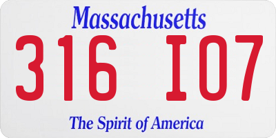 MA license plate 316IO7