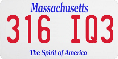 MA license plate 316IQ3