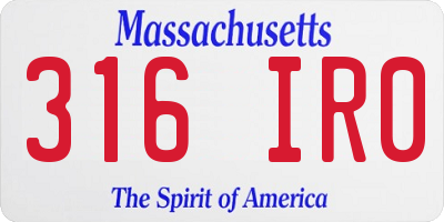 MA license plate 316IR0