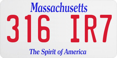 MA license plate 316IR7