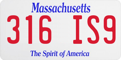 MA license plate 316IS9