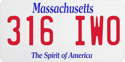 MA license plate 316IW0