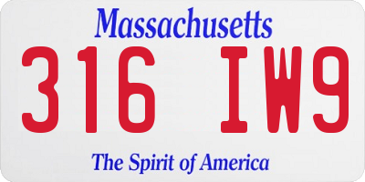 MA license plate 316IW9