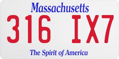 MA license plate 316IX7