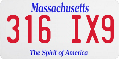 MA license plate 316IX9