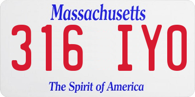 MA license plate 316IY0